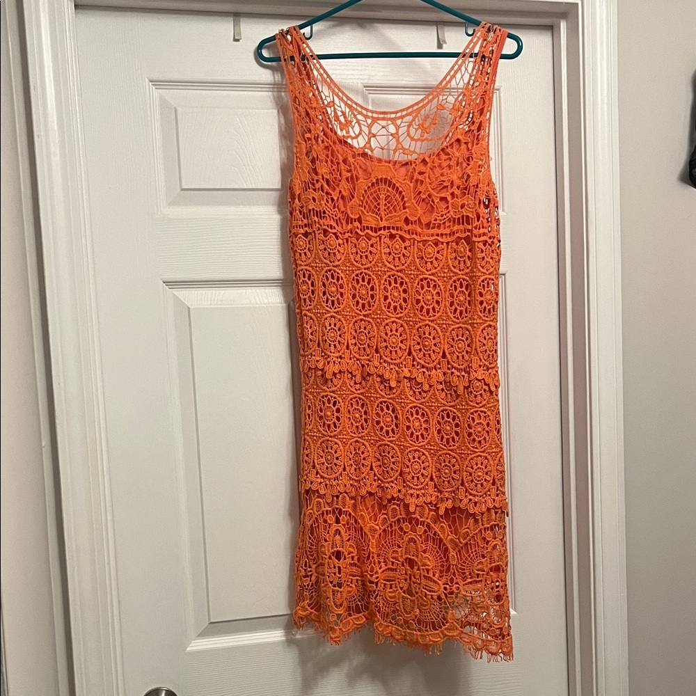 Pinky Bright Orange Crochet Dress